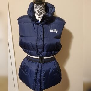 Womens Seattle Seahawks Puffer Vest with Elastic Belt Size Large